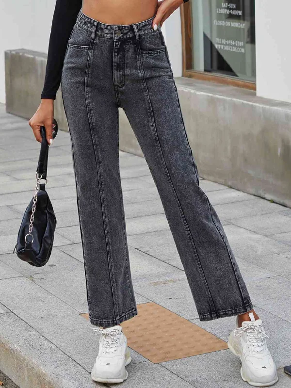 High Waist Straight Leg Jeans Sleek Women's 
