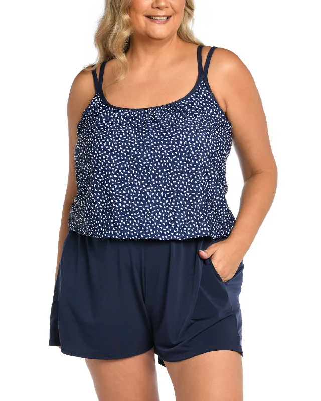 2024 Maxine of Hollywood Women's Plus Seaside Dot Swim Romper - Mw4dk45 Sophisticated Women's Tailored