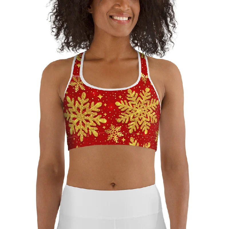 Gold Snowflake Print Sports Bra Casual Women's Loose - fitting