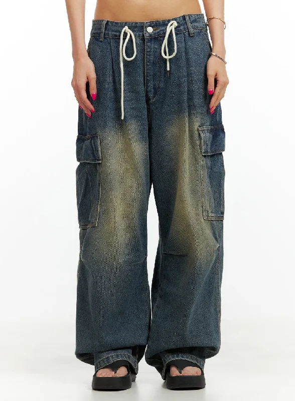 Drawstring Cargo Baggy Jeans CU417 Luxurious Women's High -  end