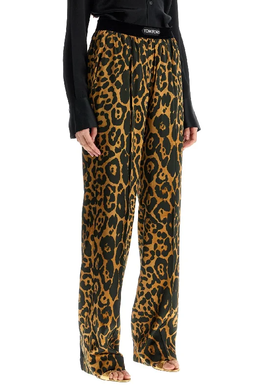 Tom Ford Wide Leg Leopard Print Silk Pants In Camel And Black Feminine Women's Style 