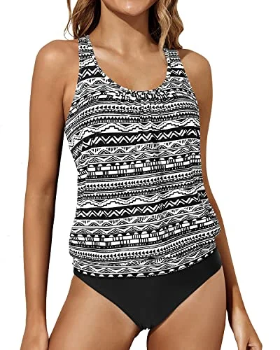 Loose Fit Modest Swimwear Bathing Suits High Waisted Bottom-Black Tribal Minimalist Women's Casual