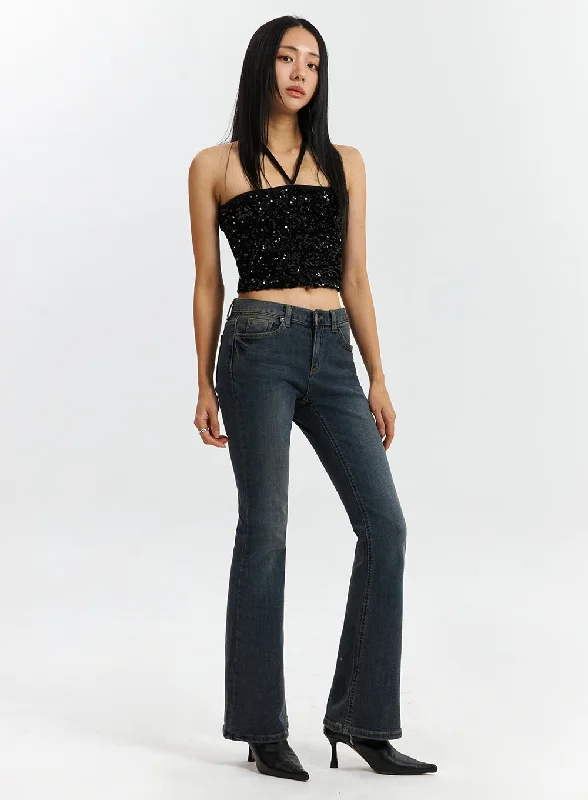 Washed Bootcut Jeans CD321 Relaxed Women's 