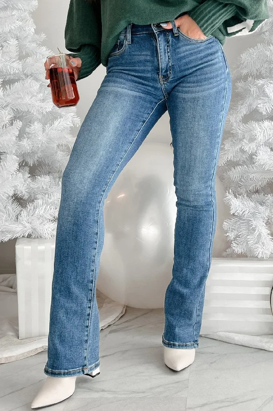 Godwin Special A Mid-Rise Tummy Control Bootcut Jeans (Dark) Elegant Women's 
