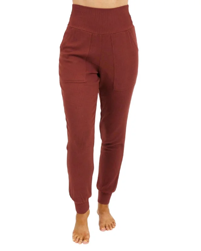 Essential Ribbed Jogger Pants In Rust Refined Women's Hand - crafted