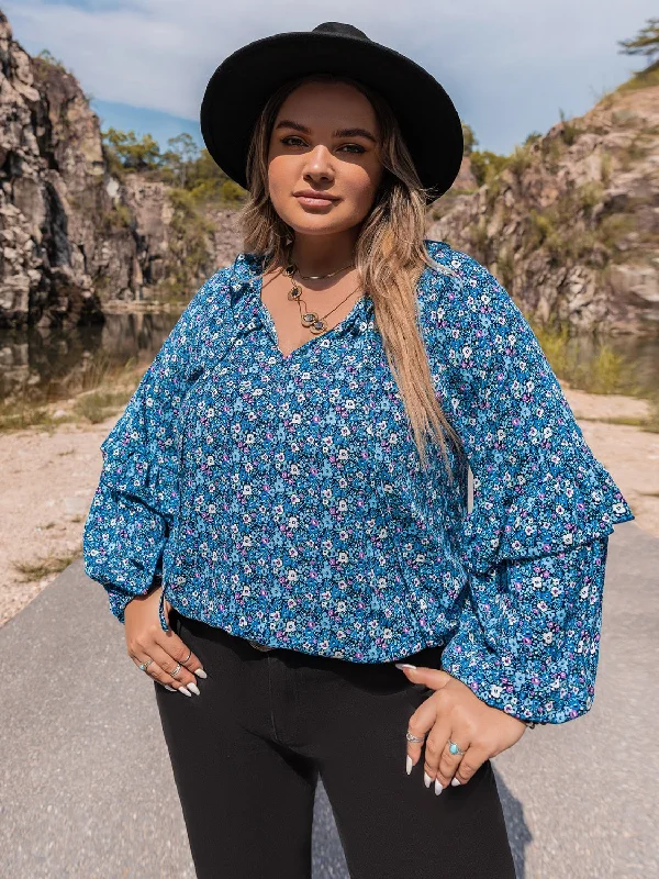 Plus Size Tie Neck Ruffled Blouse Youthful Women's Anime - inspired