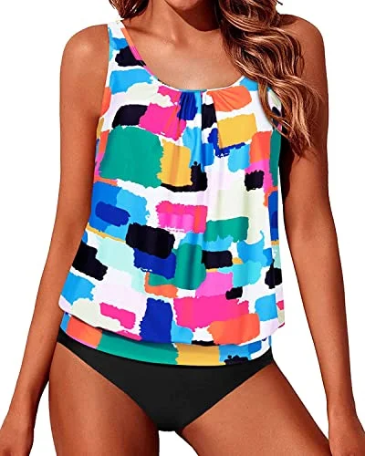 Push Up Bra Blouson Tankini Swimsuits For Women 2 Piece-Aqua Laid - back Women's Vibe