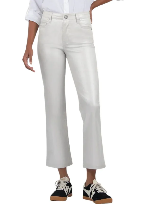 Kelsey Coated High Rise Ankle Flare Pants In Light Silver Relaxed Women's Beachy