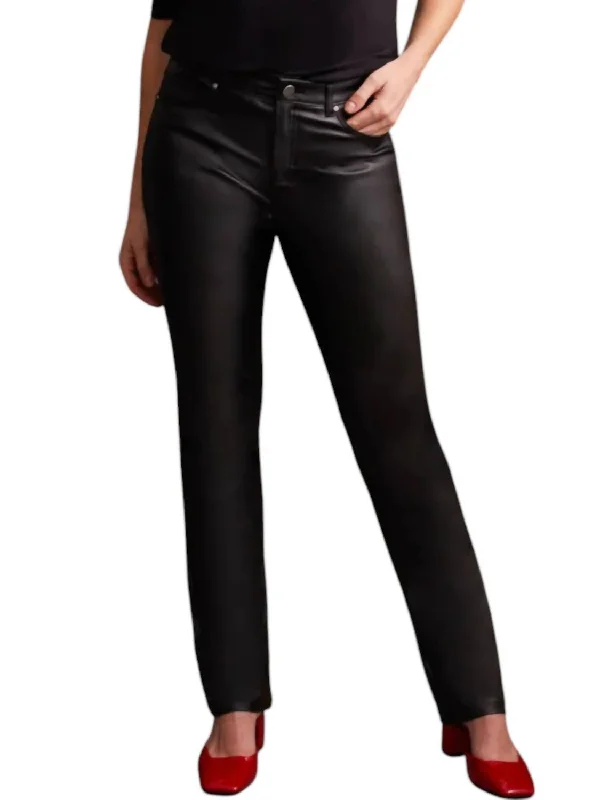 Coated Straight Leg 5 Pocket Pants In Black Sleek Women's 