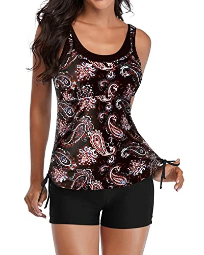 Casual Tankini Swimsuits Shorts Slimming Swimwear-Black Tribal Refined Women's Classic 