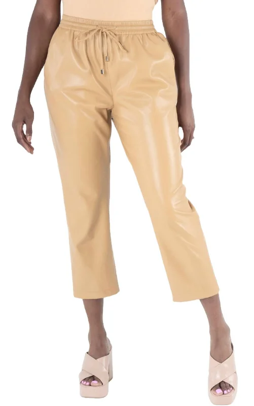 Joy Faux Leather Jogger In Lark Camel Bold Women's Statement