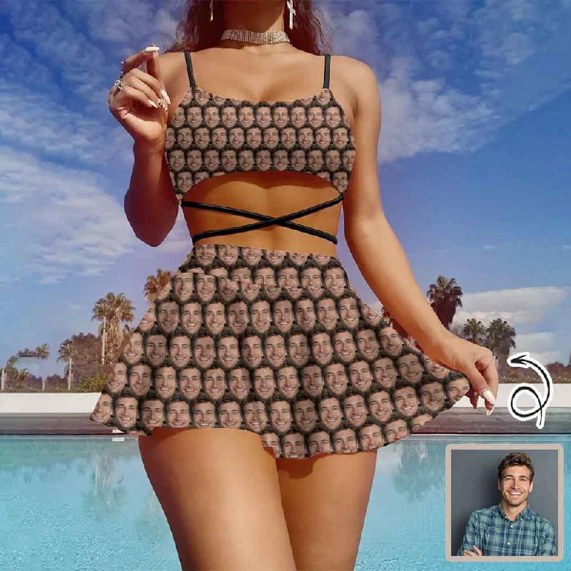Custom Seamless Face Bikini Set Women's String Three-Piece Bikini Skirt Trendy Women's Oversized
