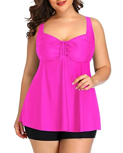 Women's Plus Size Tankini Swimsuits Flyaway Bathing Suits 2 Piece Swimwear-Hot Pink Modern Women's Tech