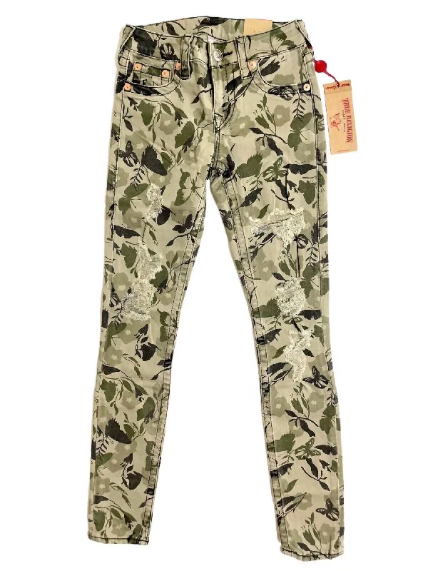 Women's Garden Camo Distressed Skinny Jeans In Green Feminine Women's Soft 