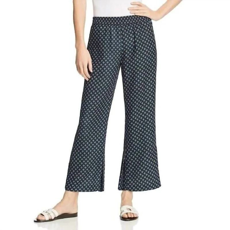 Micro Floral Print Pleated Hem Cropped Pants In Blue Trendy Women's 