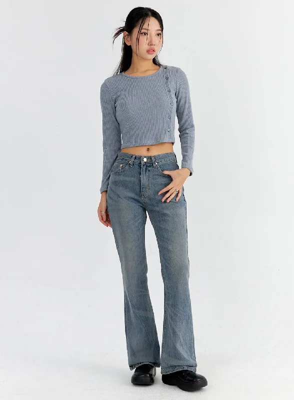 Vintage Washed Bootcut Jeans CO325 Confident Women's High - fashion