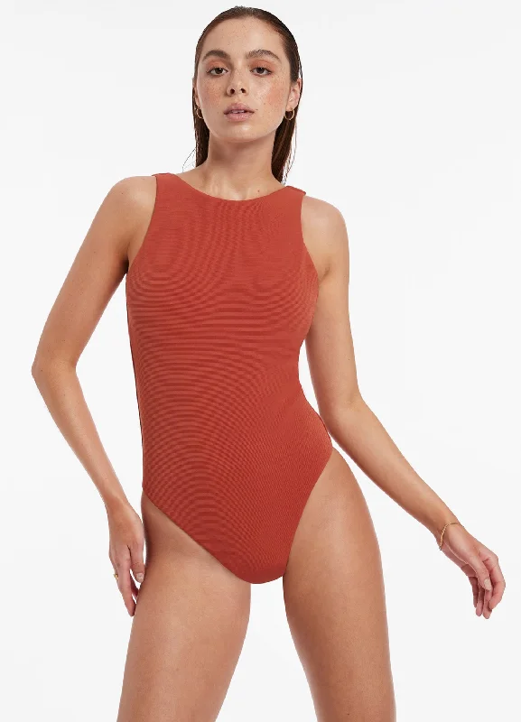 Isla Rib High Neck One Piece - Russet Laid - back Women's Vibe