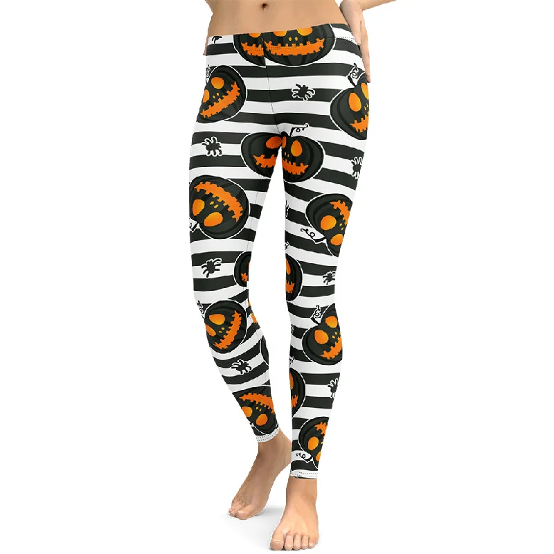 Striped Jack O'lanterns Leggings Refined Women's 