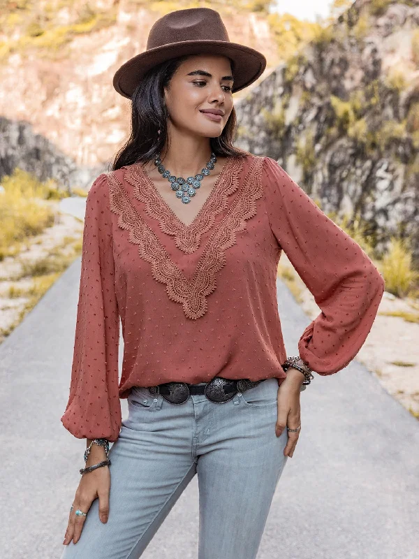 Swiss Dot V-Neck Blouse Traditional Women's 