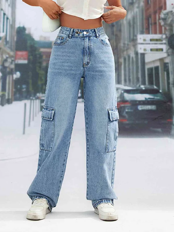 Pocketed Long Jeans Trendy Women's 