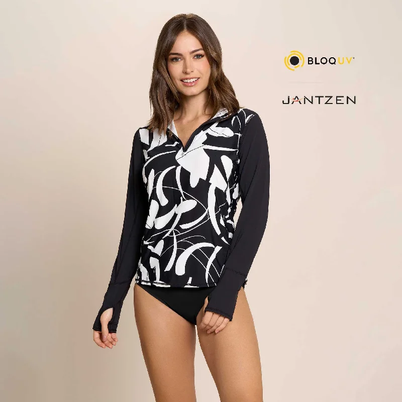BOTANICAL DOMINO RELAXED MOCK NECK  ZIP TOP Sleek Women's Metallic