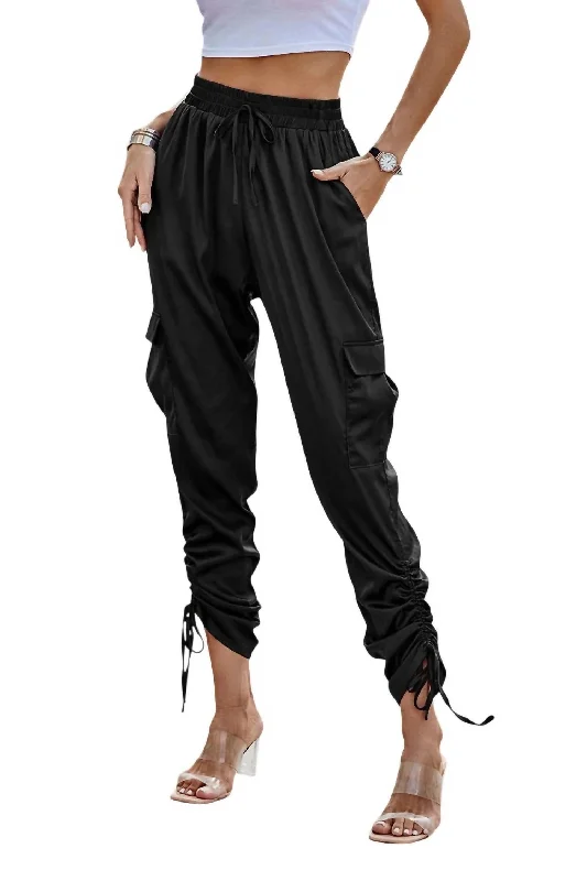 Slim Satin Cargo Pants In Black European