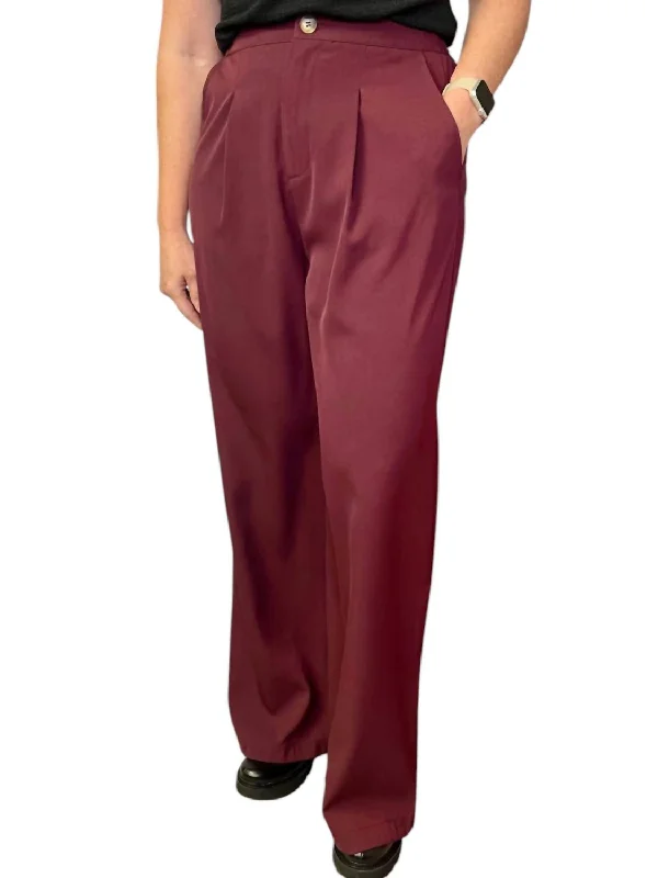 Silent Streets Wide Leg Pants In Wine Polished Women's Silk