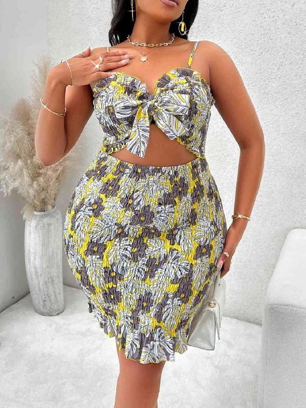Plus Size Spaghetti Strap Cutout Ruffle Hem Dress Feminine Women's Style 