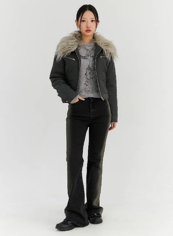 Side Washed Denim Boot Cut Jeans CN315 Tough Women's Military - inspired