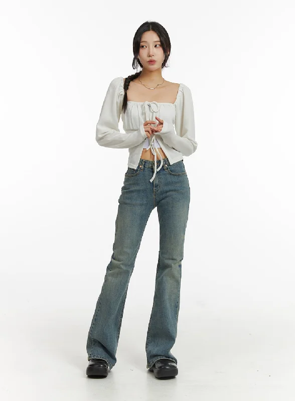 Slim Fit Washed Bootcut Jeans CJ416 Hip Women's Retro