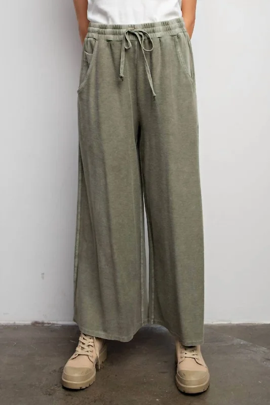 Teri Wide Leg Pants In Faded Olive Vacation