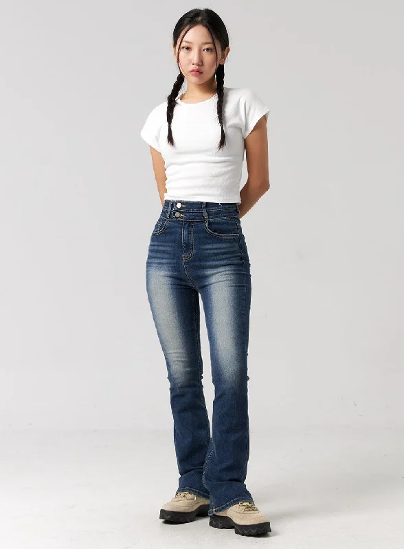Washed Cotton Bootcut Jeans CG321 Polished Women's Silk
