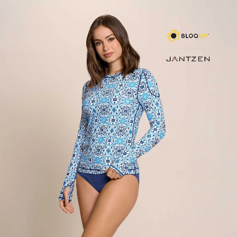 MOROCCAN TILES 24/7 SWIM RASH GUARD TEE TOP Cool Women's Distressed