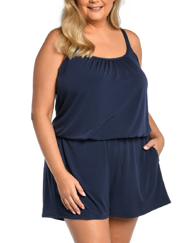 2024 Maxine of Hollywood Women's Plus Solid Jersey Swim Romper One Piece/Cover Up - Mw9md45 Traditional Women's Wool