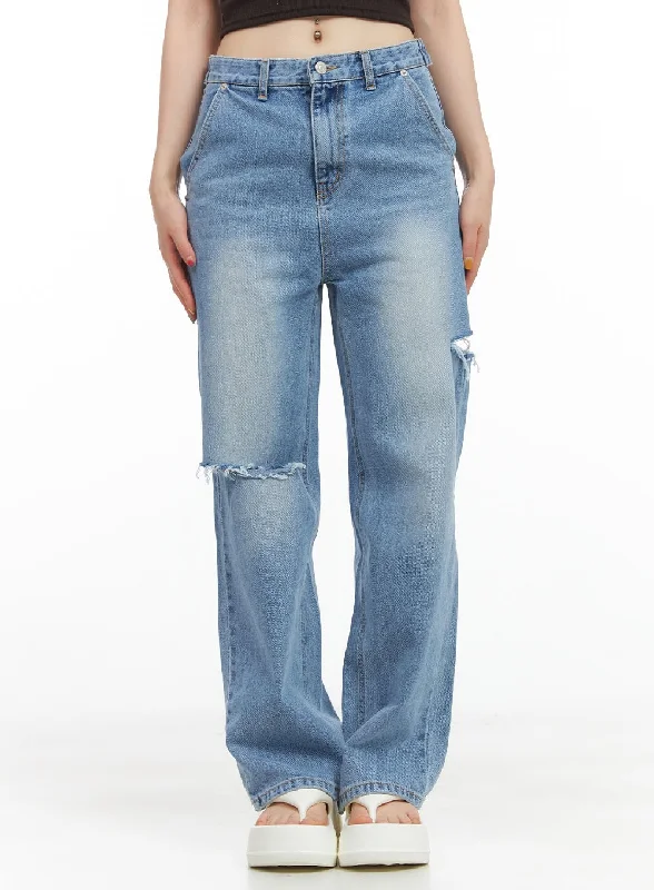 Jen Distressed Straight Jeans CG408 Cozy Women's Winter