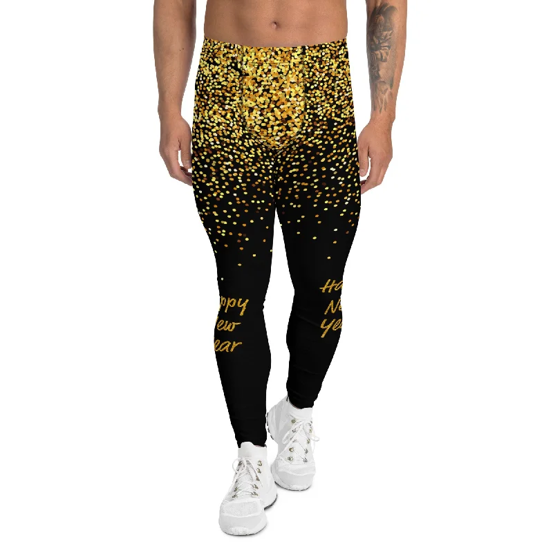Golden Sparkly Print New Year Men's Leggings Scandinavian