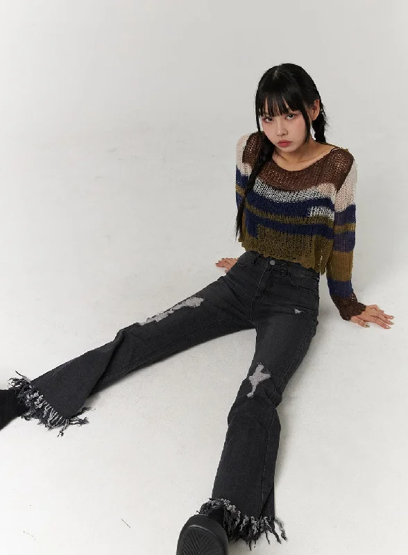Ripped Distressed Bootcut Denim CJ405 Street