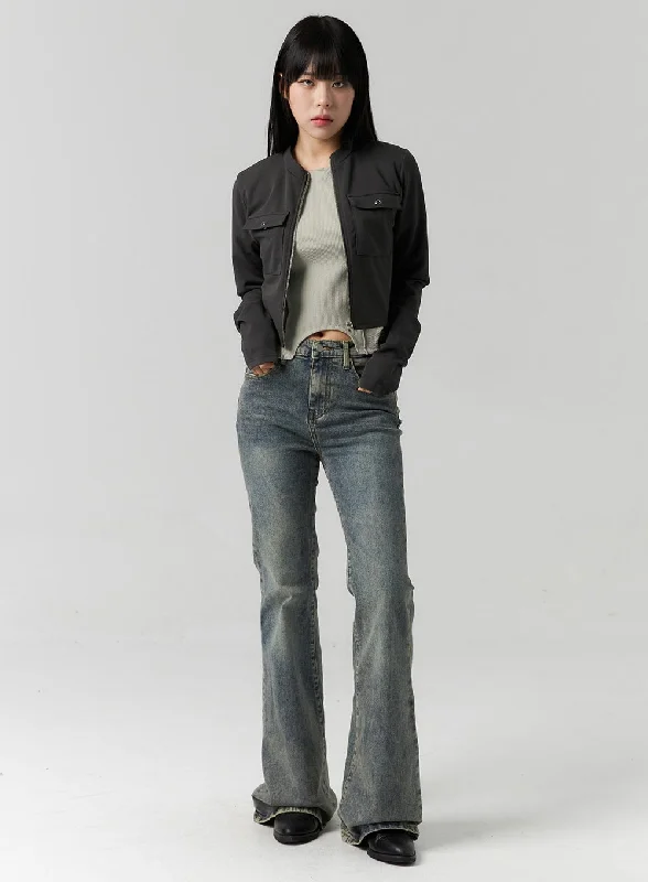 Slim Fit Washed Bootcut Jeans CS312 Stylish Women's Tropical 