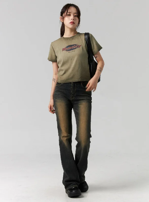 Slim Fit Washed Bootcut Jeans CG317 Sleek Women's Metallic