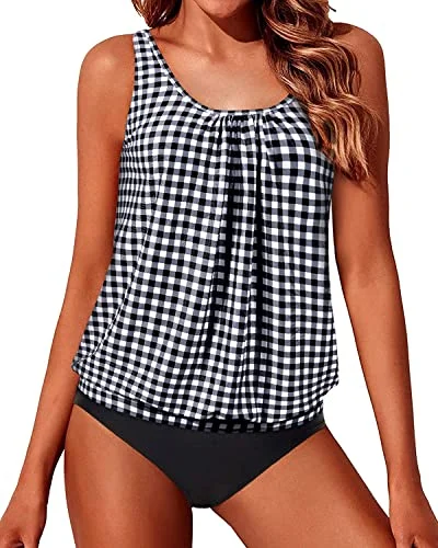 Push Up Bra Cups Tankini Bathing Suits For Women-Black And White Checkered purpose