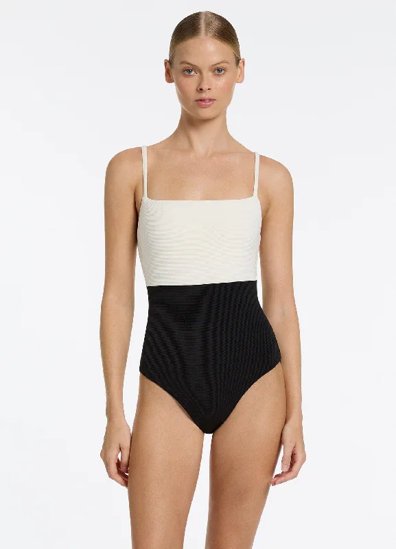 Versa Rib Minimal Tank One Piece - Black/Cream Country