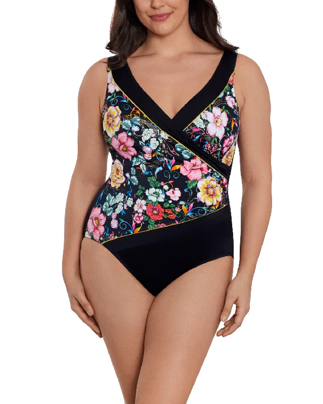 2024 Longitude True Romance Piped Side Shirred Surplice Long Torso One Piece Swimsuit - L242611 Sophisticated Women's 