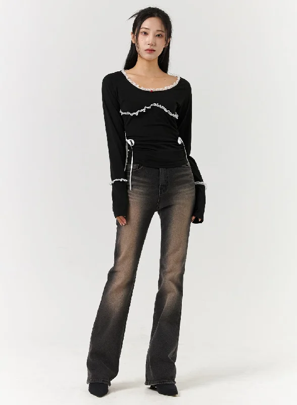 Denim Middle Waist Solid Flared Jeans CD322 Stylish Women's Tropical 