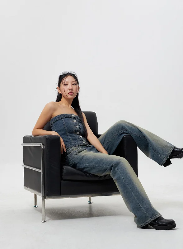 Low Rise Wide Leg Jeans CY323 Monochromatic Office Style