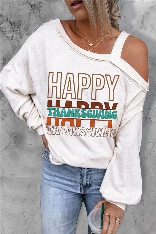 Letter Graphic Asymmetrical Neck Long Sleeve Top Sporty Women's Athleisure 