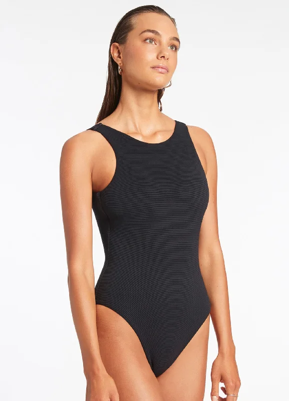 Isla Rib High Neck One Piece - Black Women