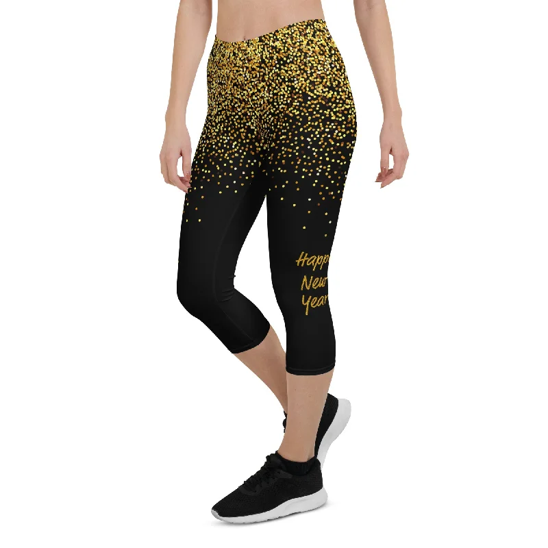 Golden Sparkly Print New Year Capris Sophisticated Women's 