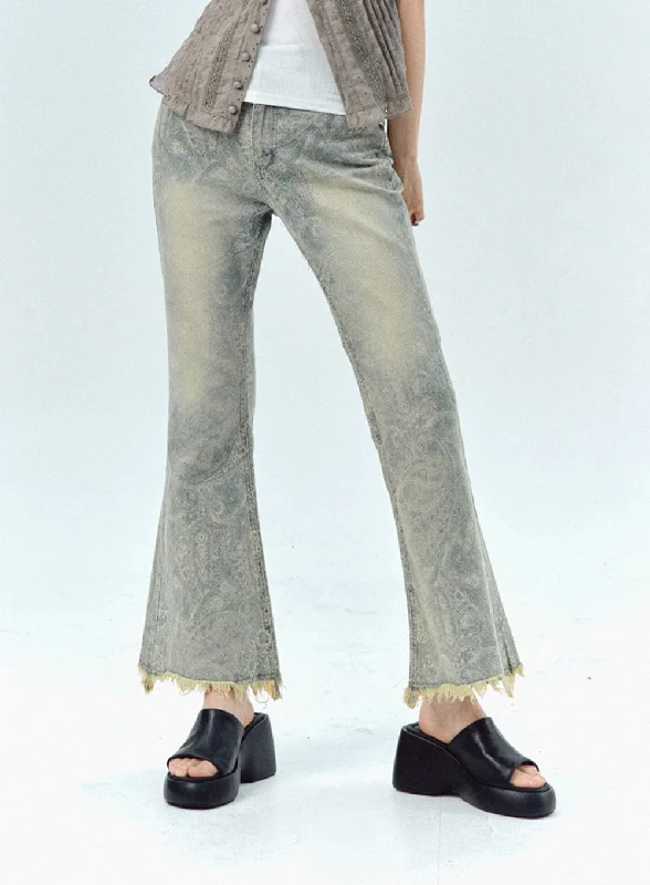 Bohemian Print Bootcut Jeans IU329 Sporty Women's Athleisure 