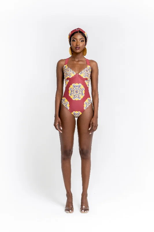 ENANG RED one-piece swimsuit Monochromatic All - in - one