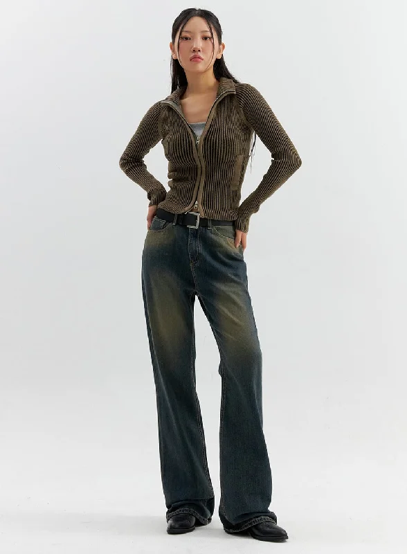 Vintage Wash Flare Jeans CO306 Edgy Women's Punk
